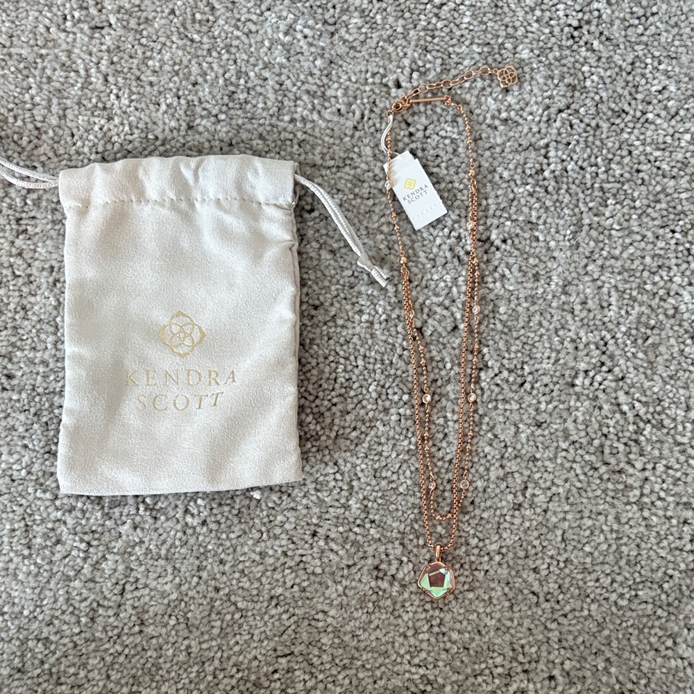 Kendra Scott Rose Gold Necklace with Green Pendant